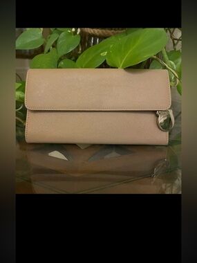 Ferragamo tan long wallet vintage with mirror charm